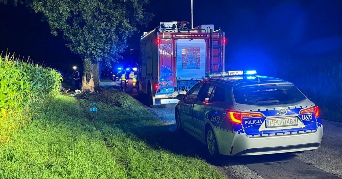 •10:58 Wypadek koło Tłukom. Zginął uderzając w drzewo, bo... uciekał przed policją