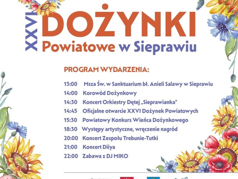 30 sierpnia 2026 o 13:00 Wydarzenie: XXVI Dożynki Powiatowe w Sieprawiu