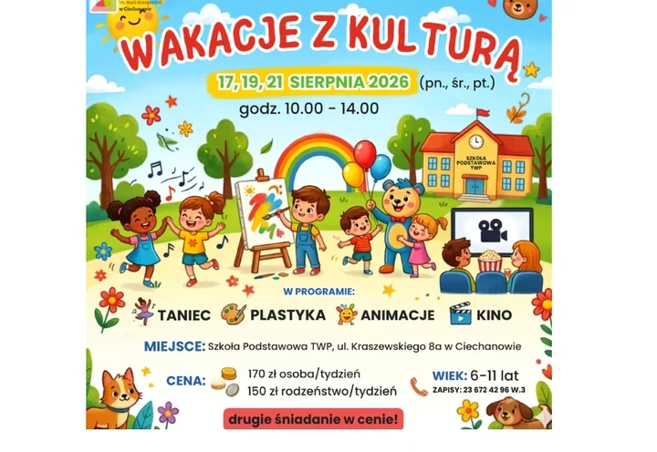 9 lipca 2026Ciechanów stawia na wakacje z kulturą, a dzieci dostaną trzy dni pełne ruchu i koloru