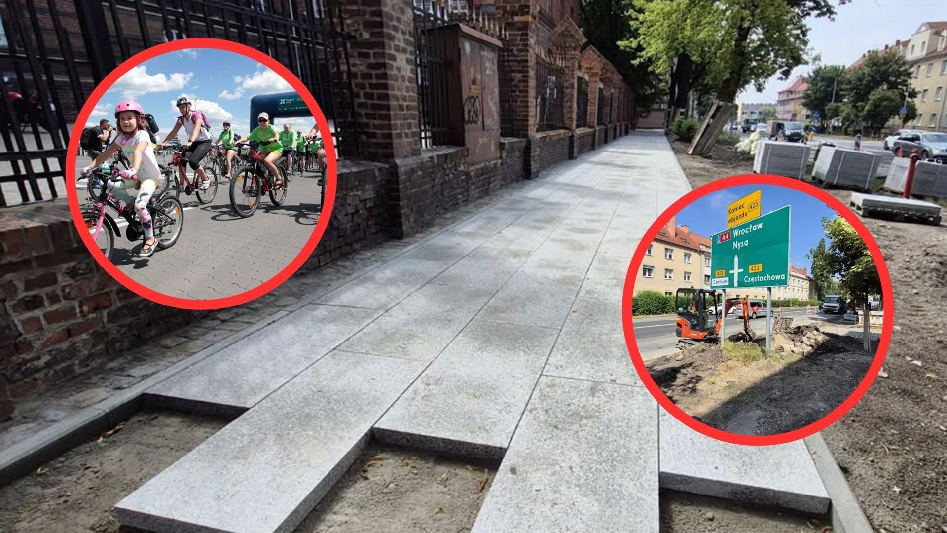 Asfalt dla rowerzystów, betonowe płyty dla pieszych. W centrum powstaje nowa ścieżka