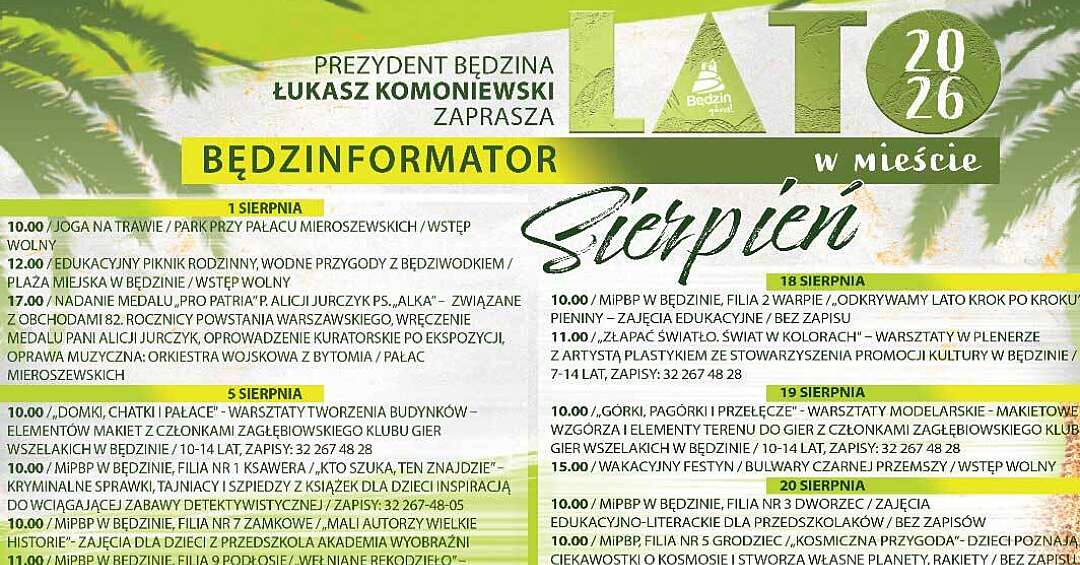 Będzin: sierpniowy harmonogram akcji „Lato w mieście”