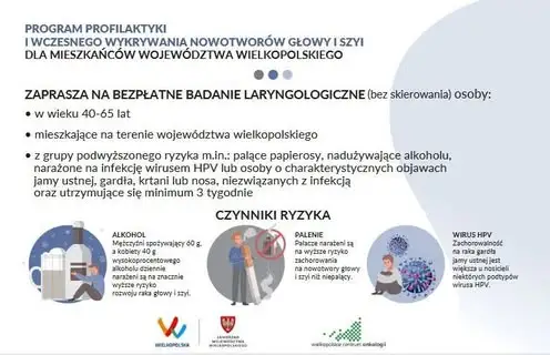Bezpłatne badania w kierunku nowotworów głowy i szyi dla Wielkopolan
