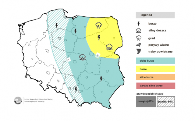 Burze wracają na wschód Polski. IMGW ostrzega przed ulewami, gradem i silnym wiatrem