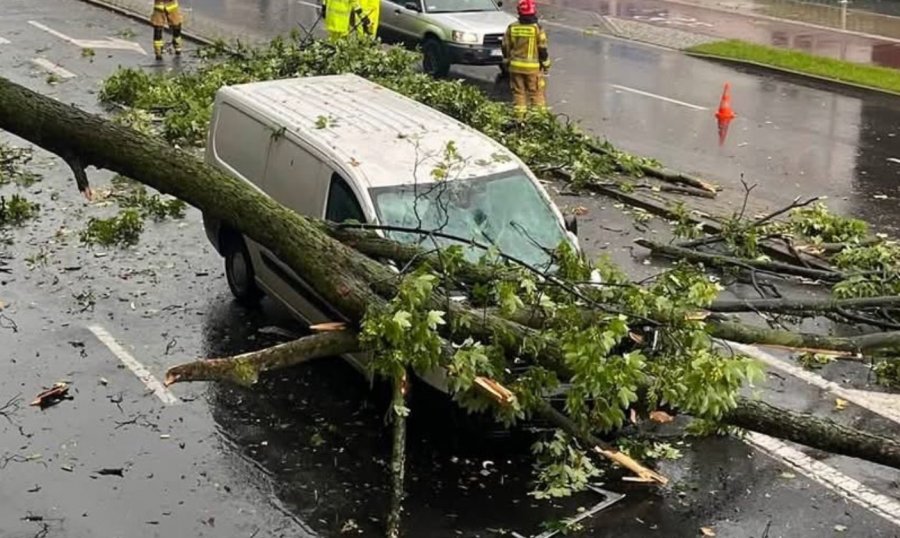 Cudem przeżył upadek drzewa podczas nawałnicy. Kto odpowie za kompletnie zniszczone auto? - foto i film