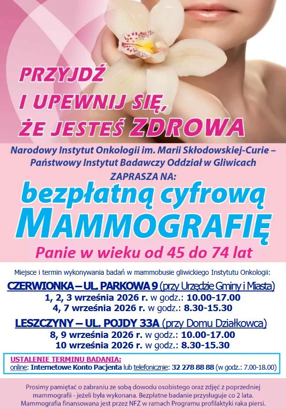 Czerwionka-Leszczyny: Bezpłatna mammografia dla kobiet 45-74 lat we wrześniu