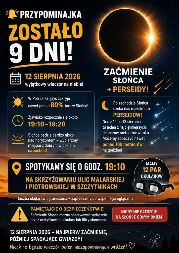 Częściowe zaćmienie Słońca i Perseidy – wspólna obserwacja w Szczytnikach już 12 sierpnia