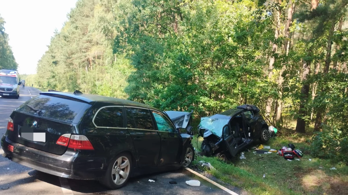 Czołowe zderzenie na drodze wojewódzkiej