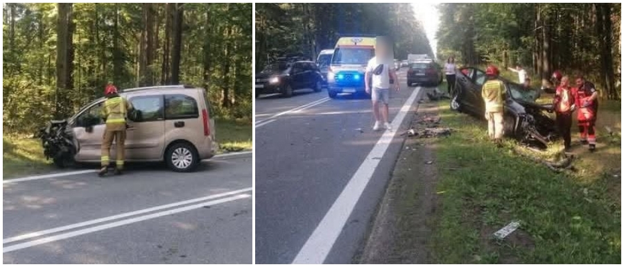 Czołowe zderzenie osobówek na drodze krajowej
