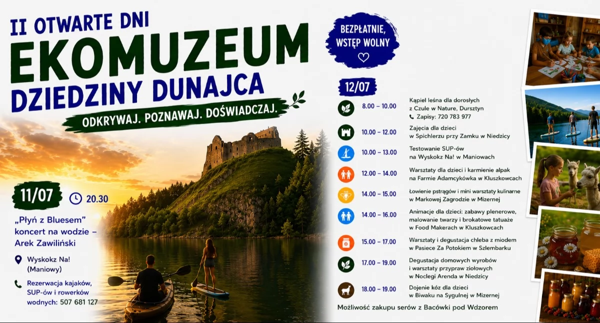 Darmowy weekend nad Dunajcem. Koncert na wodzie, alpaki i wyjątkowe warsztaty