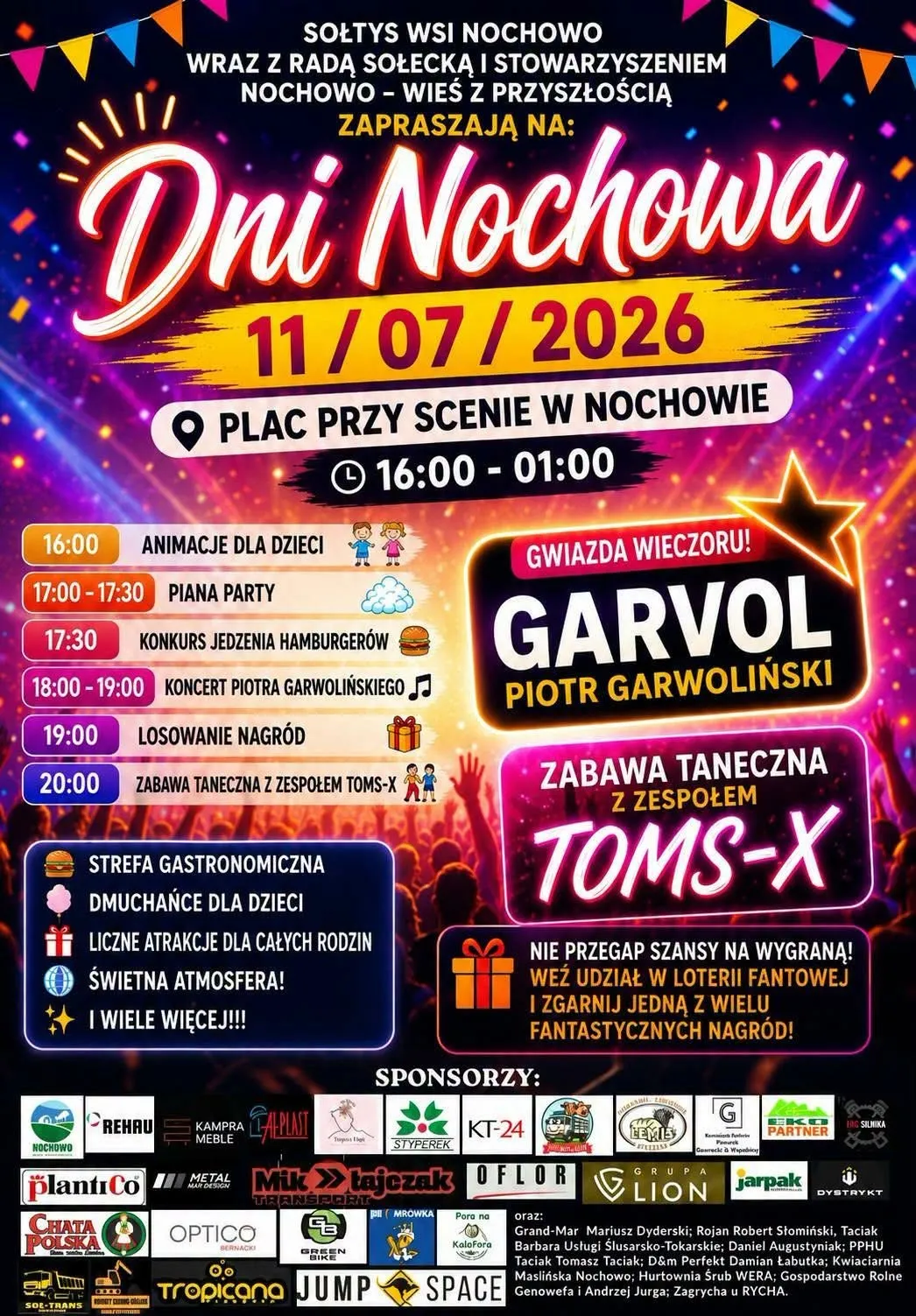 Dni Nochowa 2026 – program imprezy: koncert, piana party i zabawa taneczna