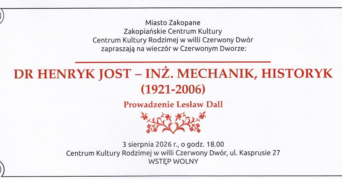 Dr Henryk Jost bohaterem kolejnego "Wieczoru w Czerwonym Dworze"
