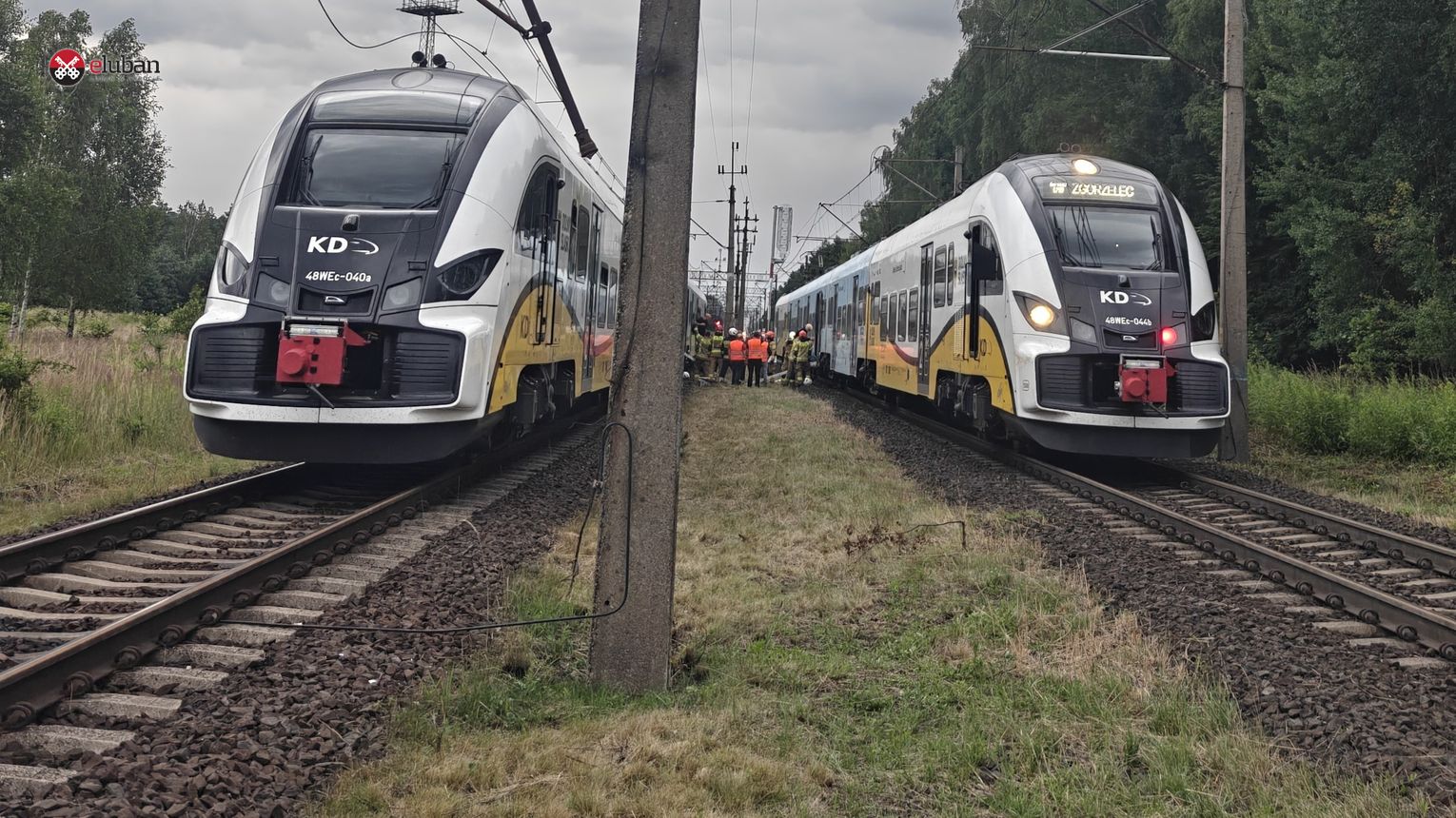 Ewakuacja pasażerów przed stacją Węgliniec. Uszkodzona trakcja kolejowa