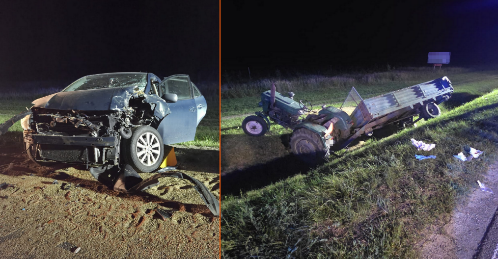 Groźne zderzenie na DW 747 w Chodlu. 78-letni traktorzysta wypadł z ciągnika