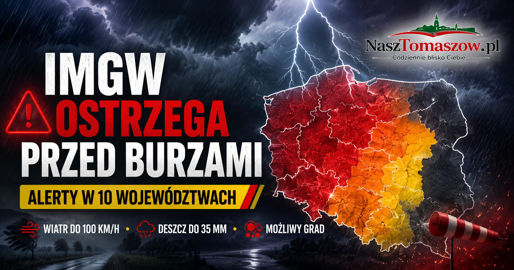 IMGW ostrzega przed gwałtownymi burzami. Wiatr może osiągać nawet 100 km/h