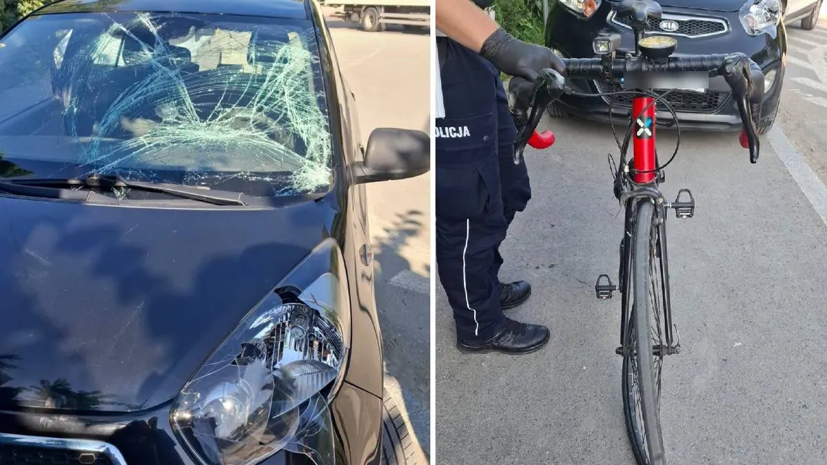 Jechał na czołówkę z samochodem. Rowerzysta uderzył głową w szybę