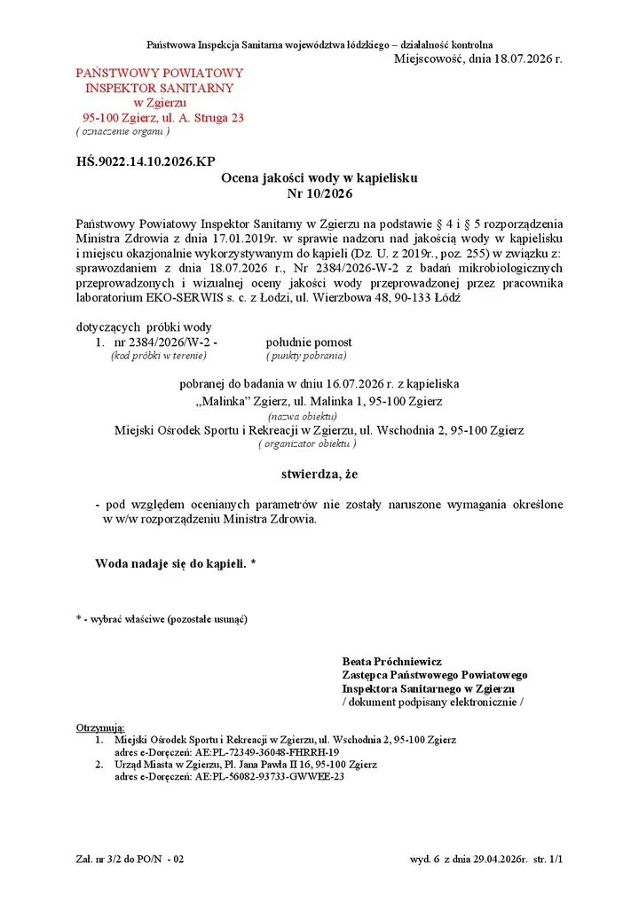 Kąpielisko Malinka znów działa. Sanepid potwierdził jakość wody