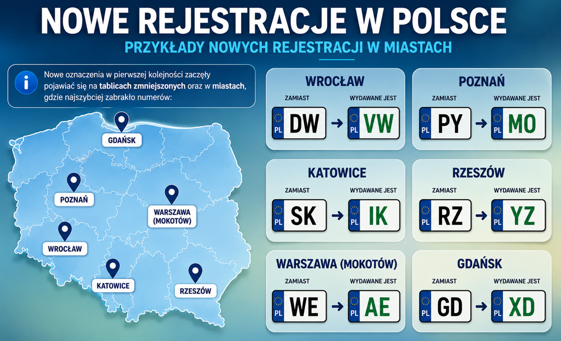 Katowice z rejestracją IK, Gdańsk z XD. Siedem województw z nowymi oznaczeniami na tablicach rejestracyjnych