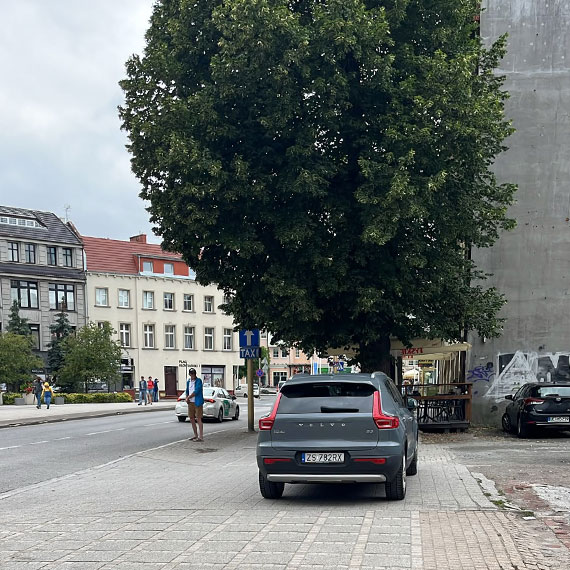 Kierowca zaparkował na chodniku i przy wjeździe