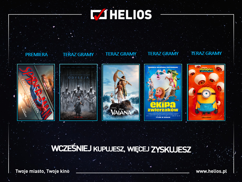 Kino Helios w sierpniu – Spider-Man, Odyseja i wiele innych hitów na ekranach