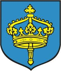 herb korona złota na niebieskim tle