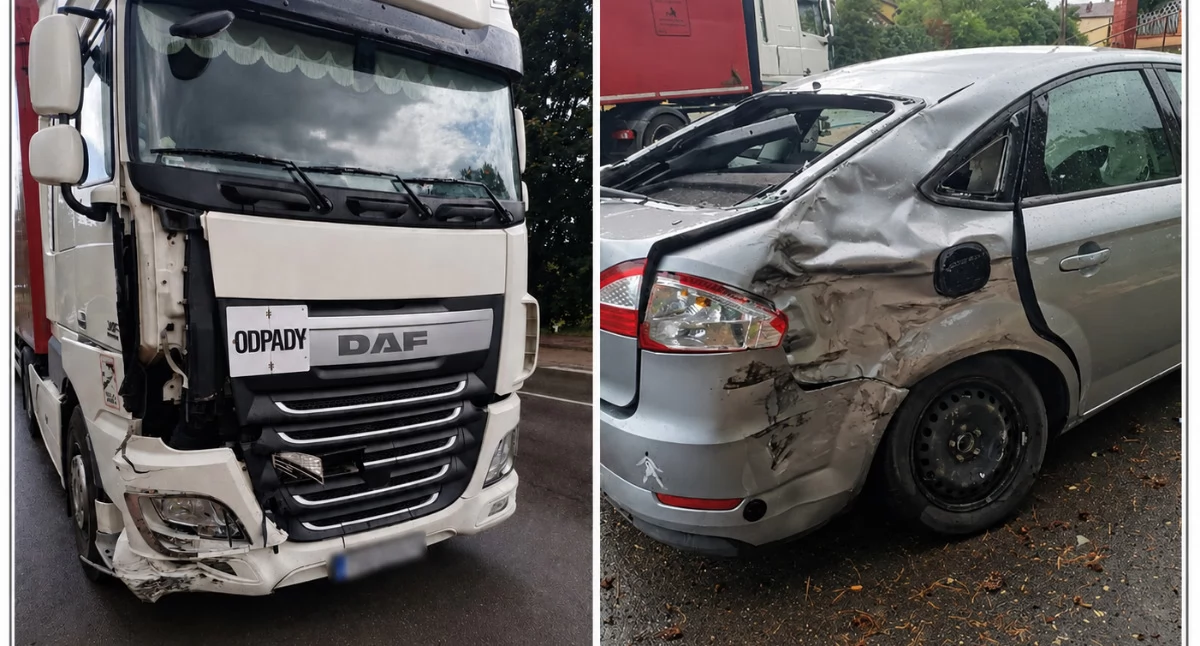 Kolizja w Stykowie. Zderzyły się trzy auta, w tym ciężarówka