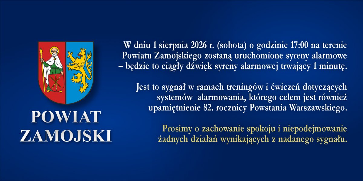 Komunikat dotyczący uruchomienia syren alarmowych w dniu 1 sierpnia 2026 r.
