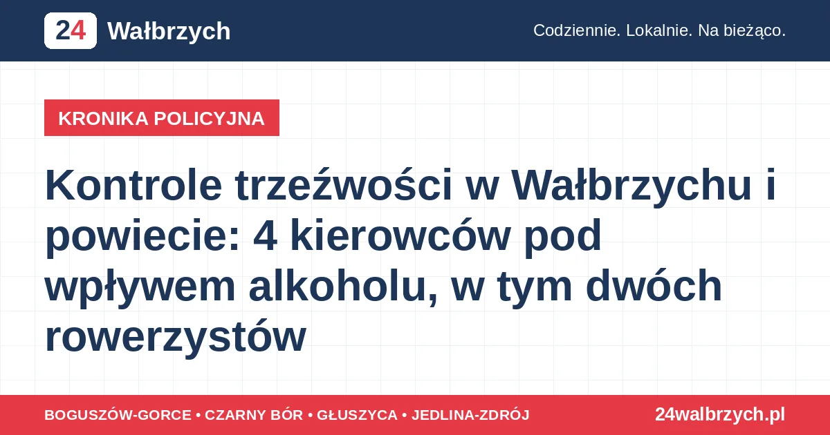 Kontrole trzeźwości w Wałbrzychu i powiecie: 4 kierowców pod wpływem alkoholu, w tym dwóch rowerzystów