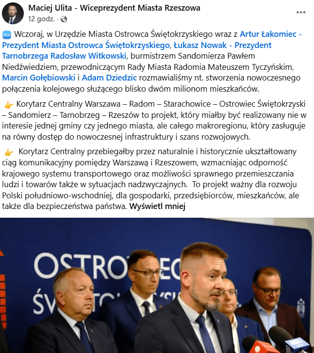 Korytarz Centralny połączy Rzeszów z Warszawą? Inicjatywa samorządów ponad podziałami