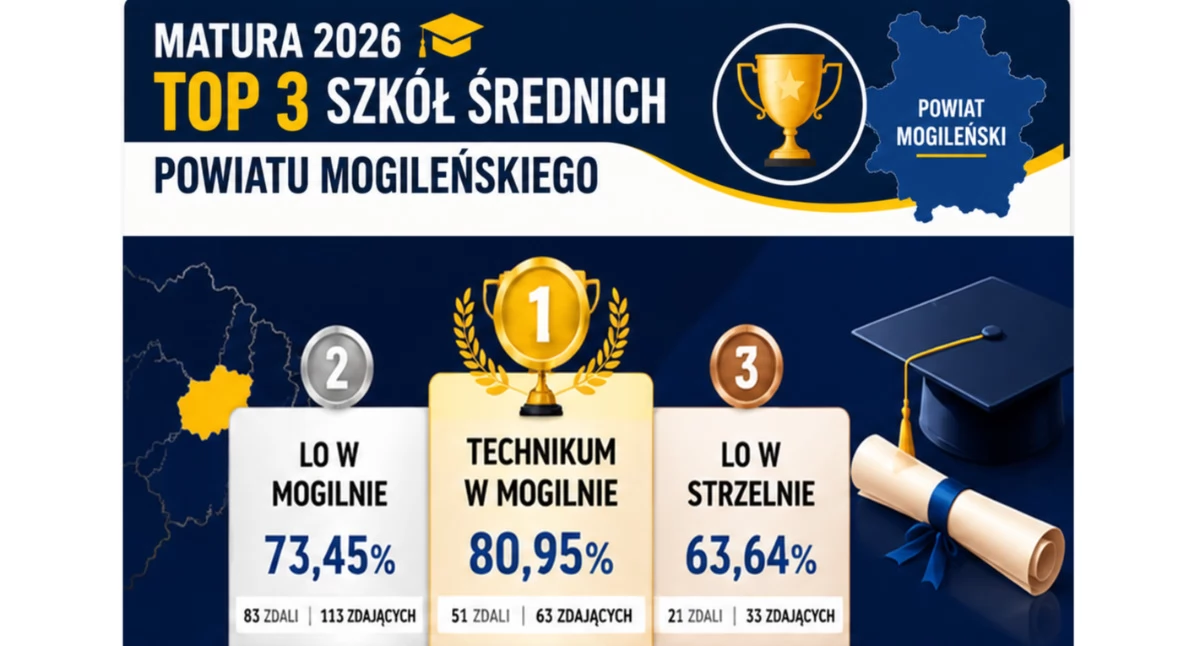 Matura 2026 - Technikum w Mogilnie w czołówce wyników - ranking szkół Ziemi Mogileńskiej