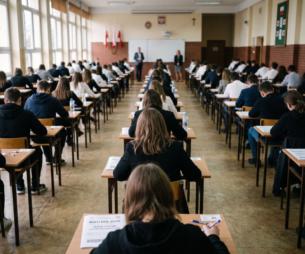 Uczniowie piszący maturę w rzeszowskiej szkole. O wynikach egzaminów dojrzałości 2026 przeczytasz na Eska.