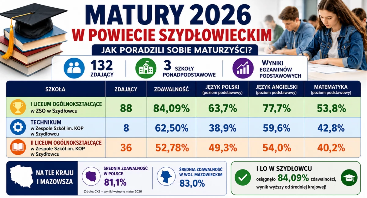 Matury 2026 w powiecie szydłowieckim. Najlepiej poradziło sobie I LO, do egzaminu przystąpiły 132 osoby