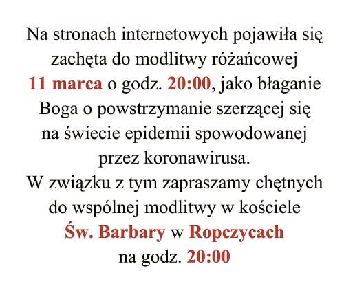 MODLITWA O POWSTRZYMANIE SZERZĄCEJ SIĘ EPIDEMII KORONAWIRUSA