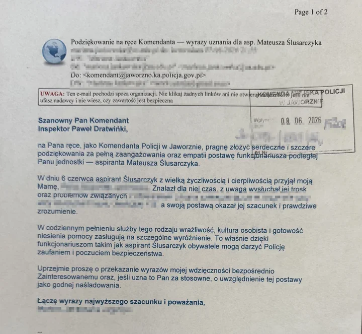 Nie tylko interwencje. Jaworzniccy policjanci otrzymują podziękowania