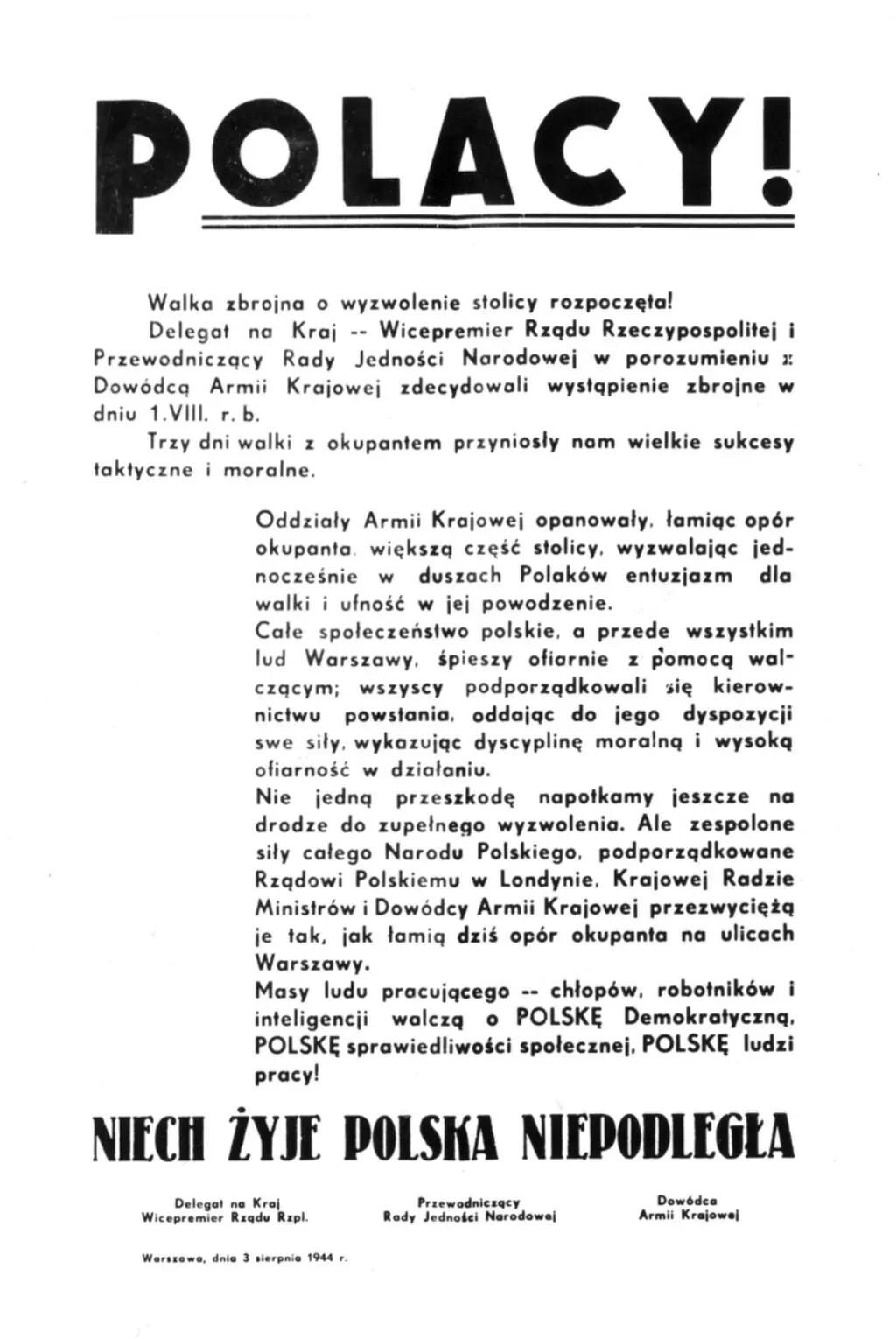 Ulotka dowództwa Armi Krajowej