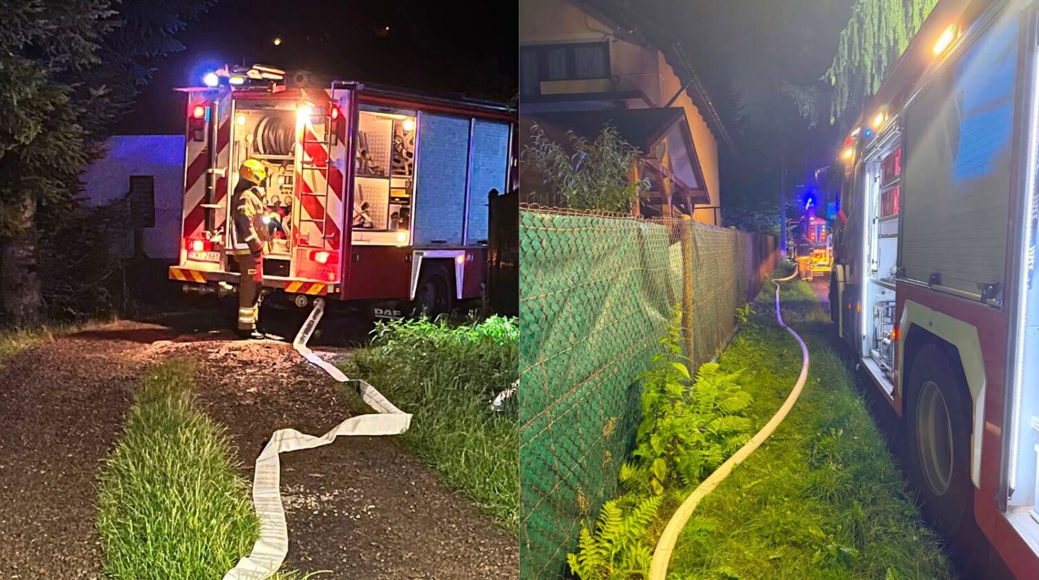 Nocny pożar budynku mieszkalnego w Wieliczce. Na miejscu pracowało wiele zastępów straży pożarnej