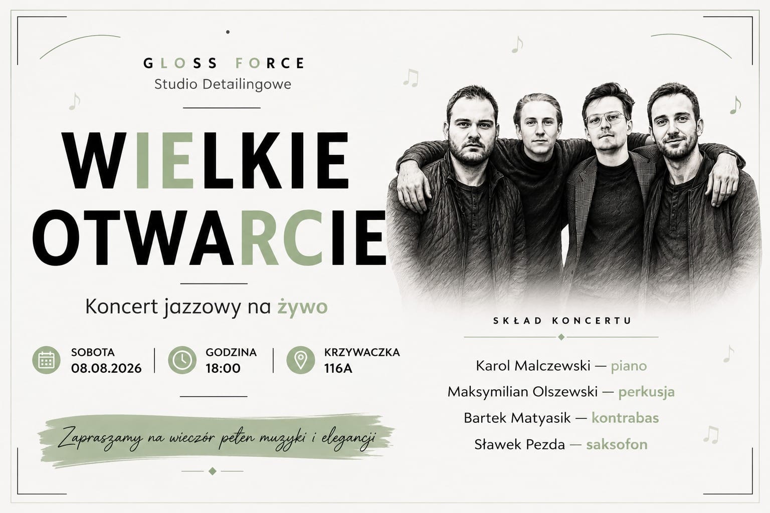 Nowe studio Gloss Force zaprasza na wielkie otwarcie. Będzie detailing i koncert jazzowy na żywo