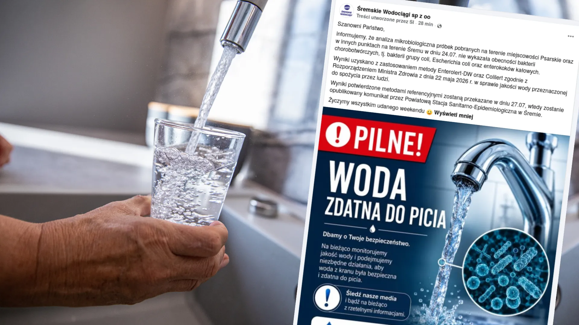 Nowe wyniki badań wody w Psarskiem – Śremskie Wodociągi nie wykryły bakterii chorobotwórczych