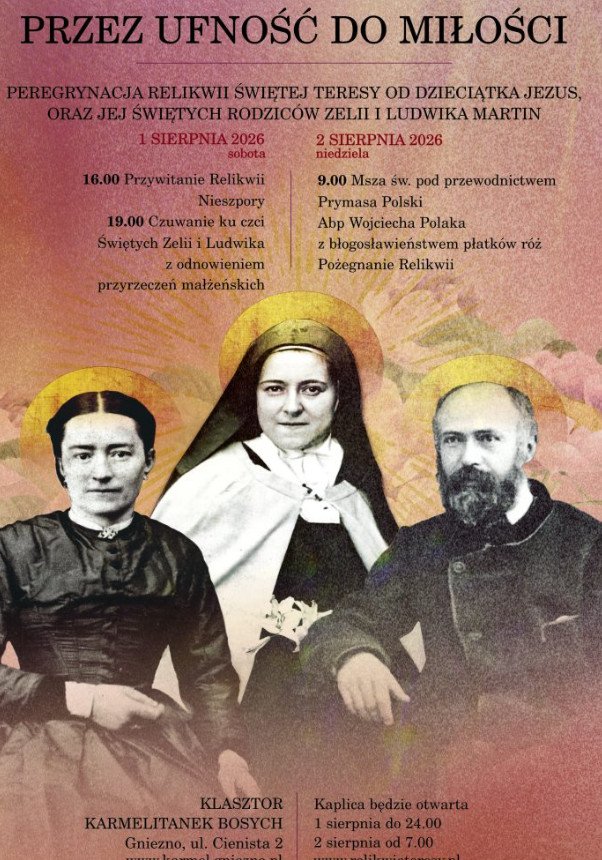 NOWERelikwie św. Teresy od Dzieciątka Jezus przybędą do Gniezna. Program peregrynacji
