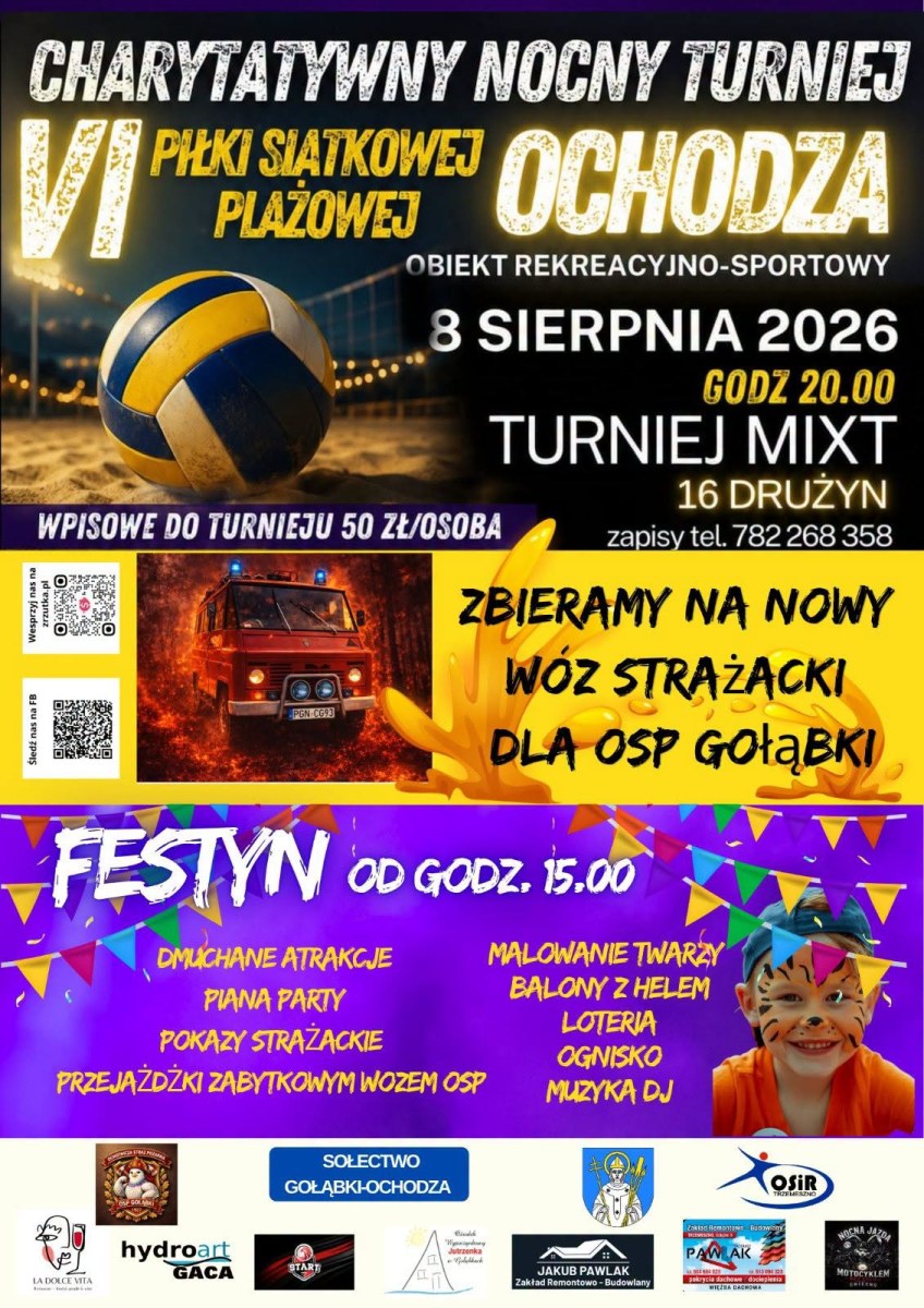 Ochodza szykuje nocne granie. Turniej siatkówki plażowej i festyn na nowy wóz dla OSP Gołąbki