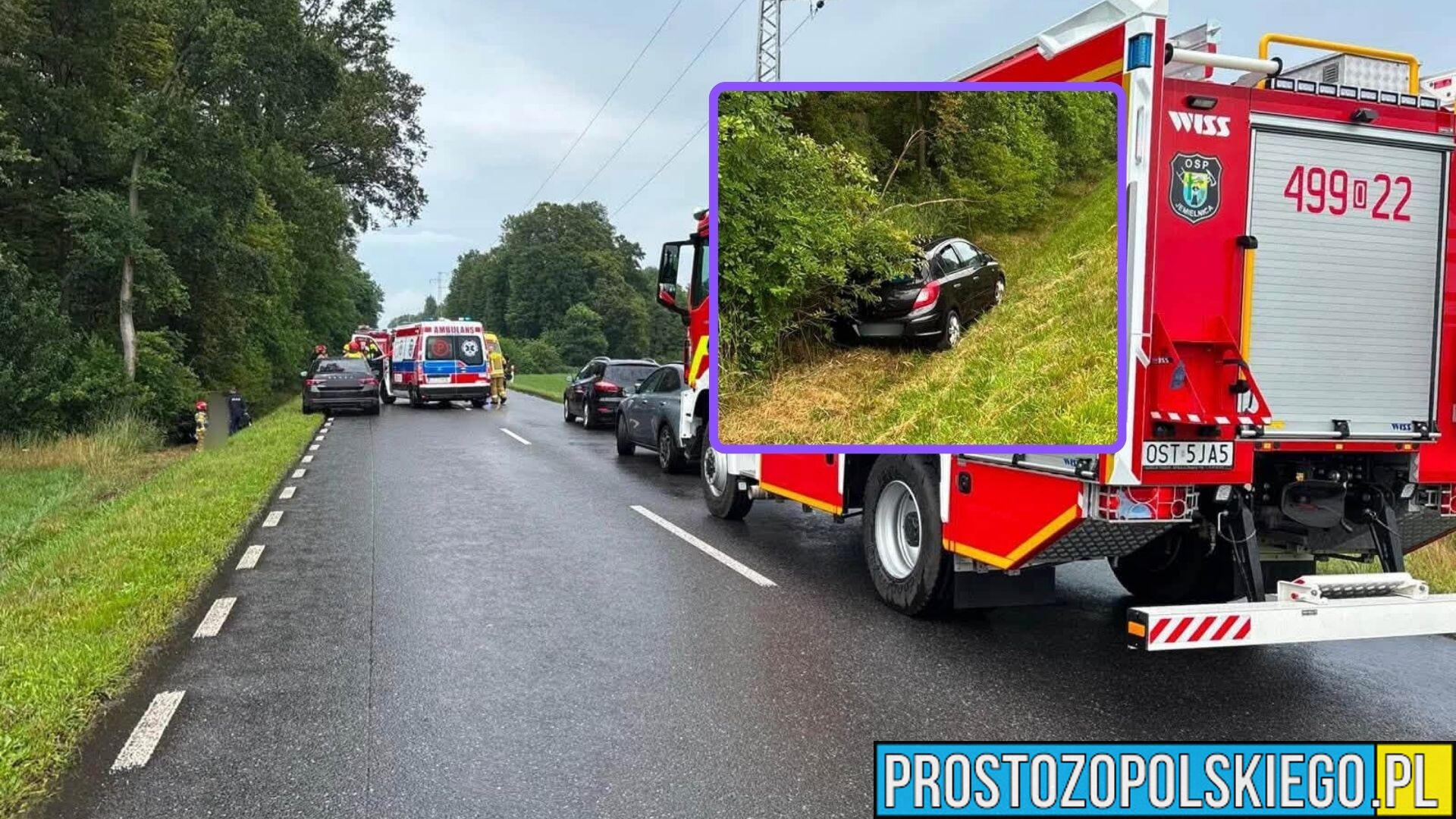 Opel wypadł z drogi wojewódzkiej nr 426. Jedna osoba trafiła do szpitala