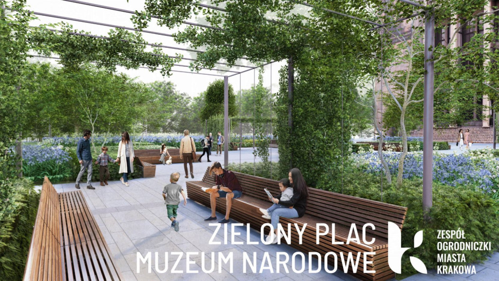"Zielony plac przed Muzeum Narodowym w Krakowie"