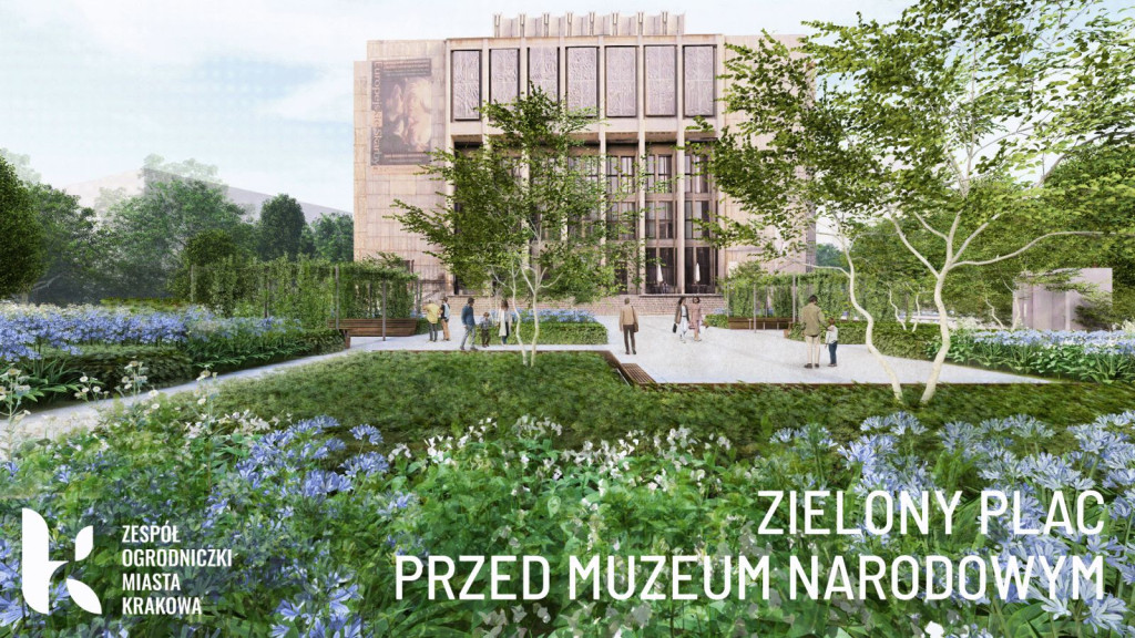 "Zielony plac przed Muzeum Narodowym w Krakowie"