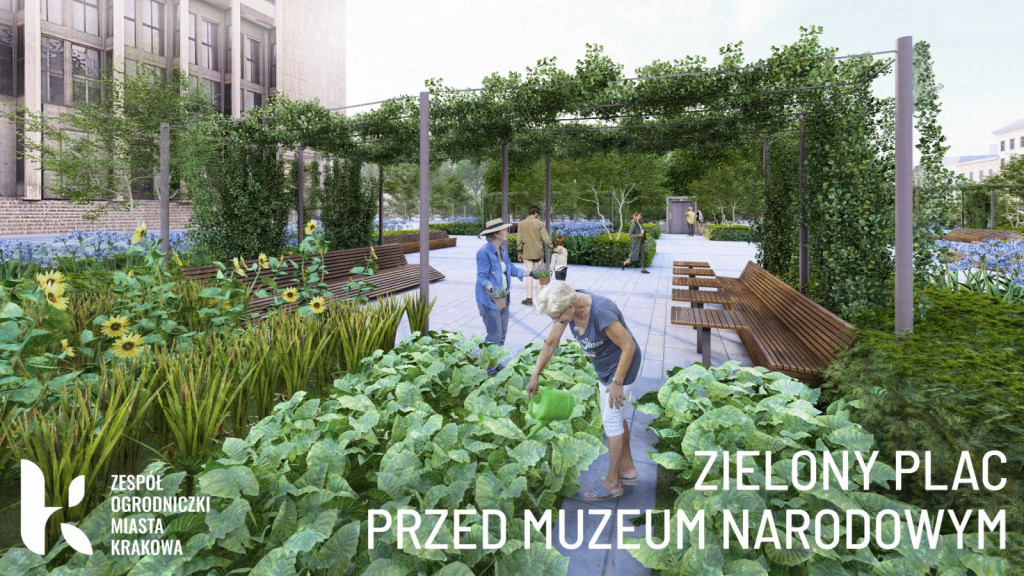 "Zielony plac przed Muzeum Narodowym w Krakowie"