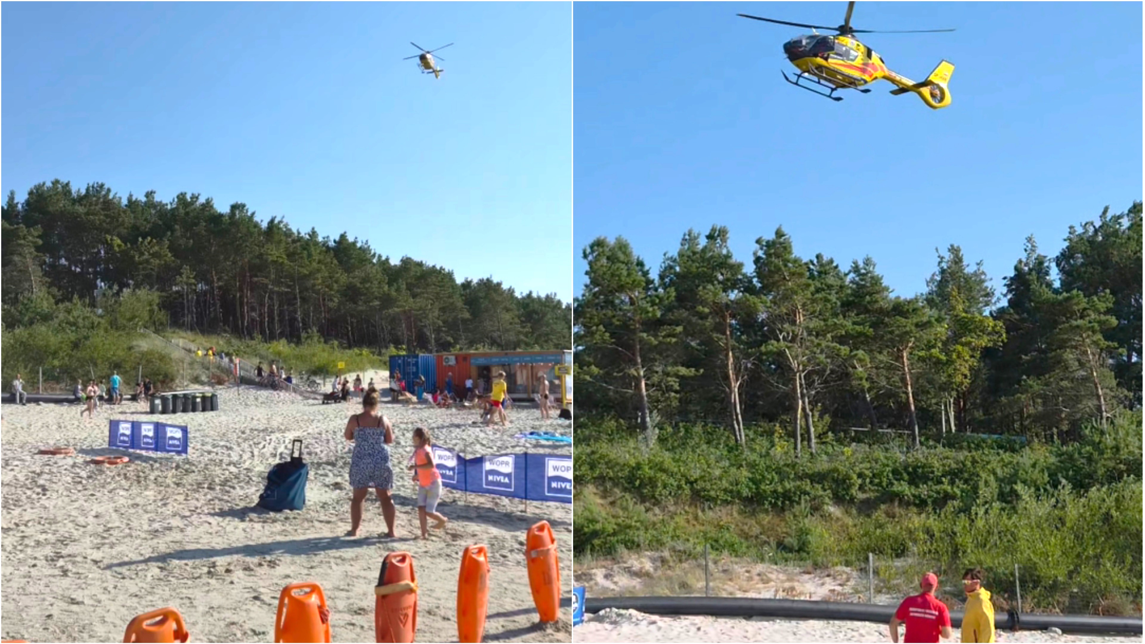 Pokaz ratownictwa zamienił się w prawdziwą akcję. Niedaleko plaży lądował śmigłowiec LPR