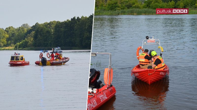 Poszukiwania mężczyzny na rzece Narew w Pułtusku. Działania wspierają nurkowie z Makowa Mazowieckiego