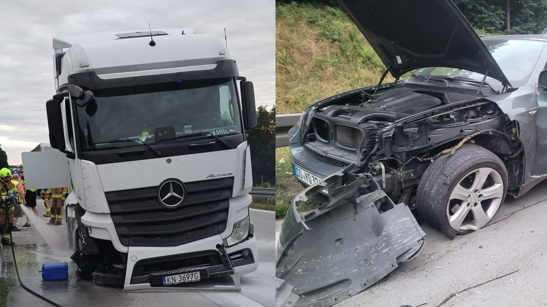 Pożar ciężarówki po zderzeniu na autostradzie A4. Strażacy interweniowali za węzłem Jadwisin