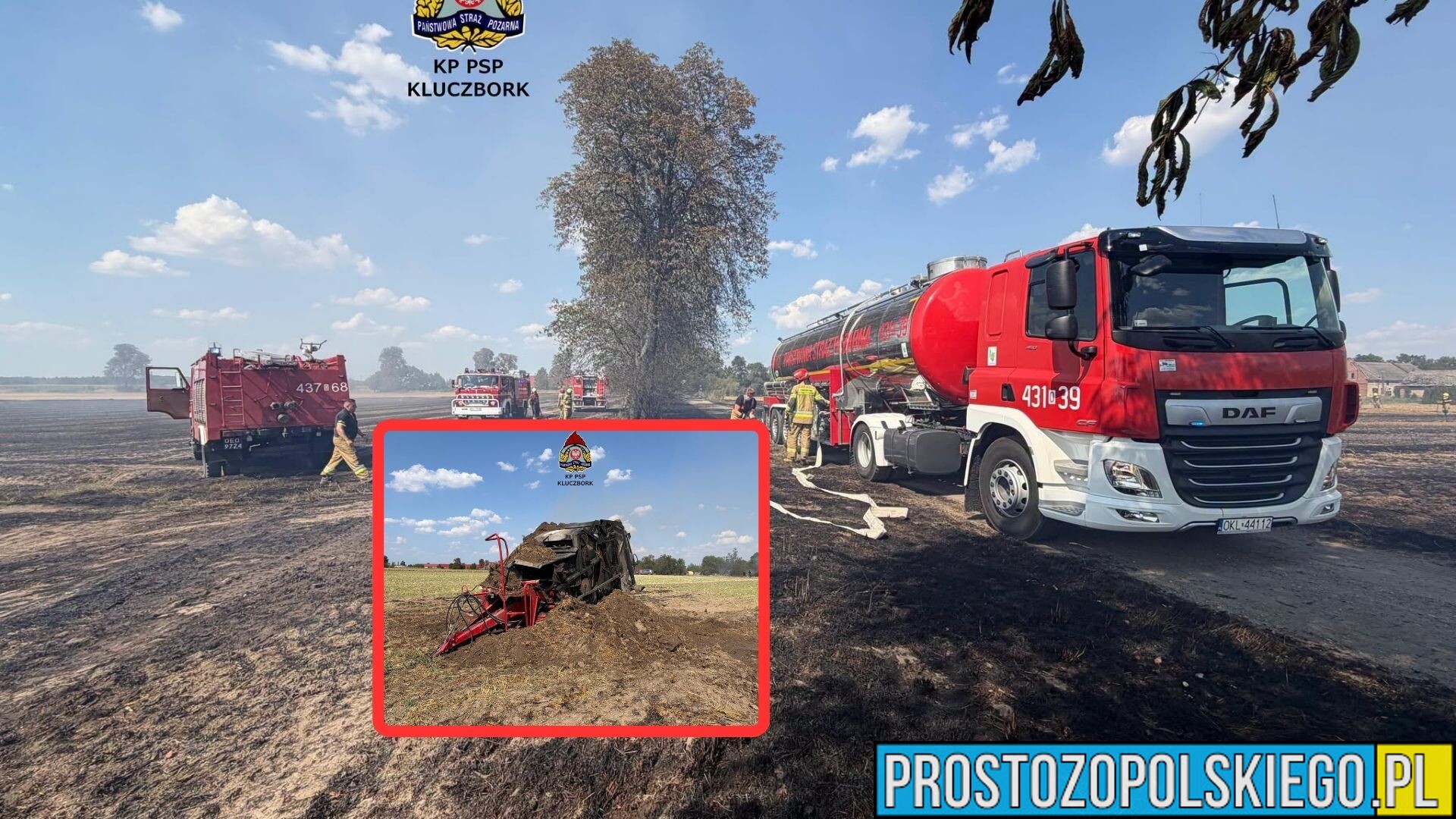 Pożar prasy rolniczej w Krzywiczynach. Ogień zagrażał pobliskim budynkom
