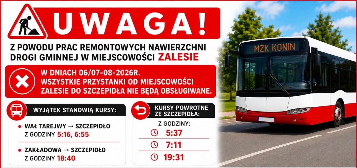 Remont drogi i zmiany w rozkładzie jazdy! Sprawdź godziny kursów