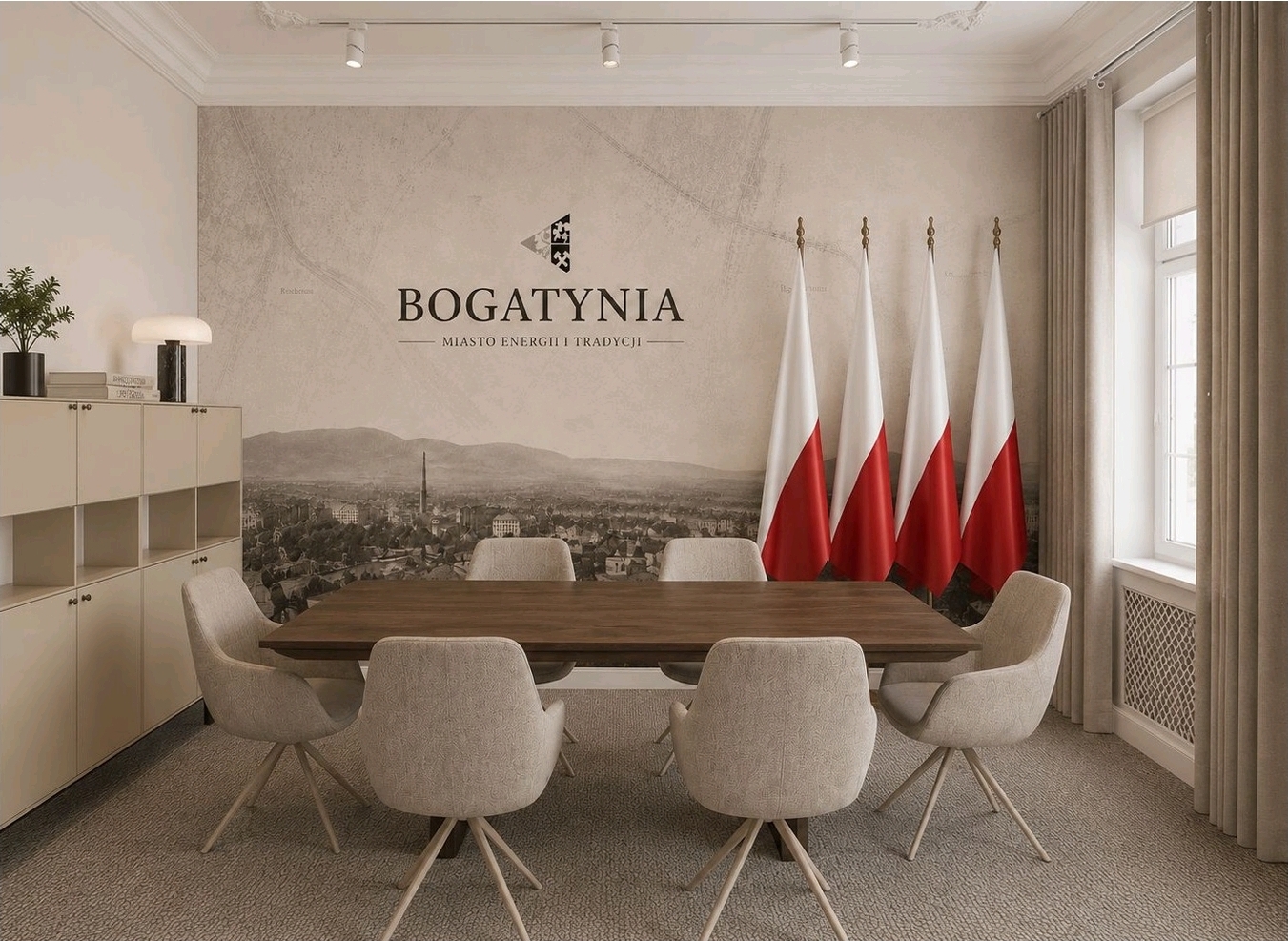 Remont w gabinecie burmistrza. Wełniane wykładziny, naturalny orzech i fotel w skórze