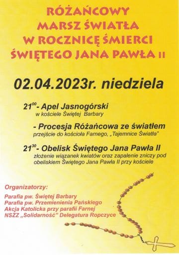 Ropczyce: Różańcowy Marsz Papieski- 2.04.2023.